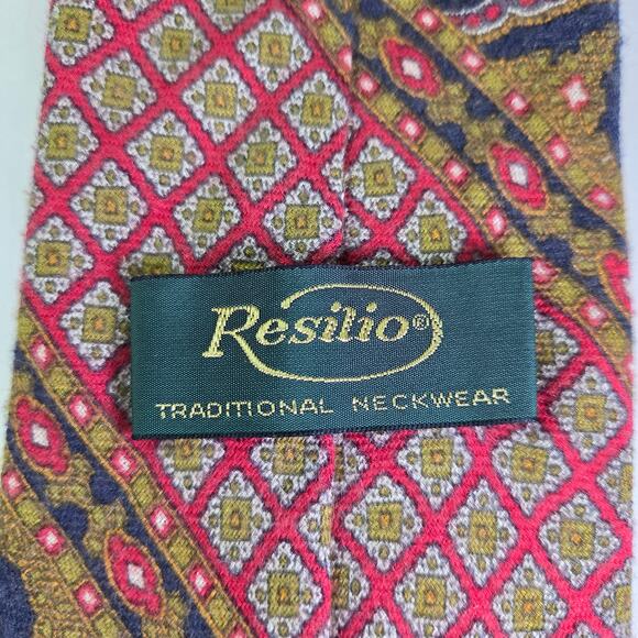 Vintage Resilio Tie Navy Red Geometric Silk Necktie USA 4" x 56.5" - Picture 4 of 9